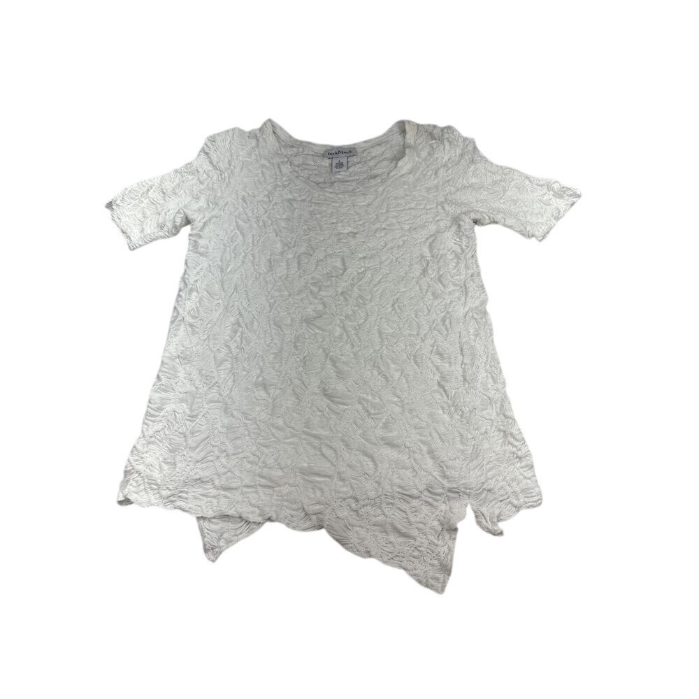 Peck & Peck White Textured Crinkle Knit Asymmetrical Tunic Top Womens Medium